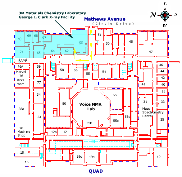 Location of X-ray Lab in Ground Floor of Noyes Lab