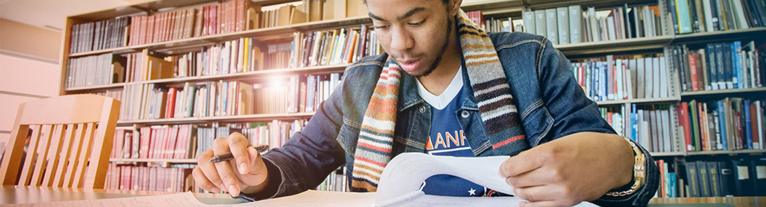 a student studying in a library
