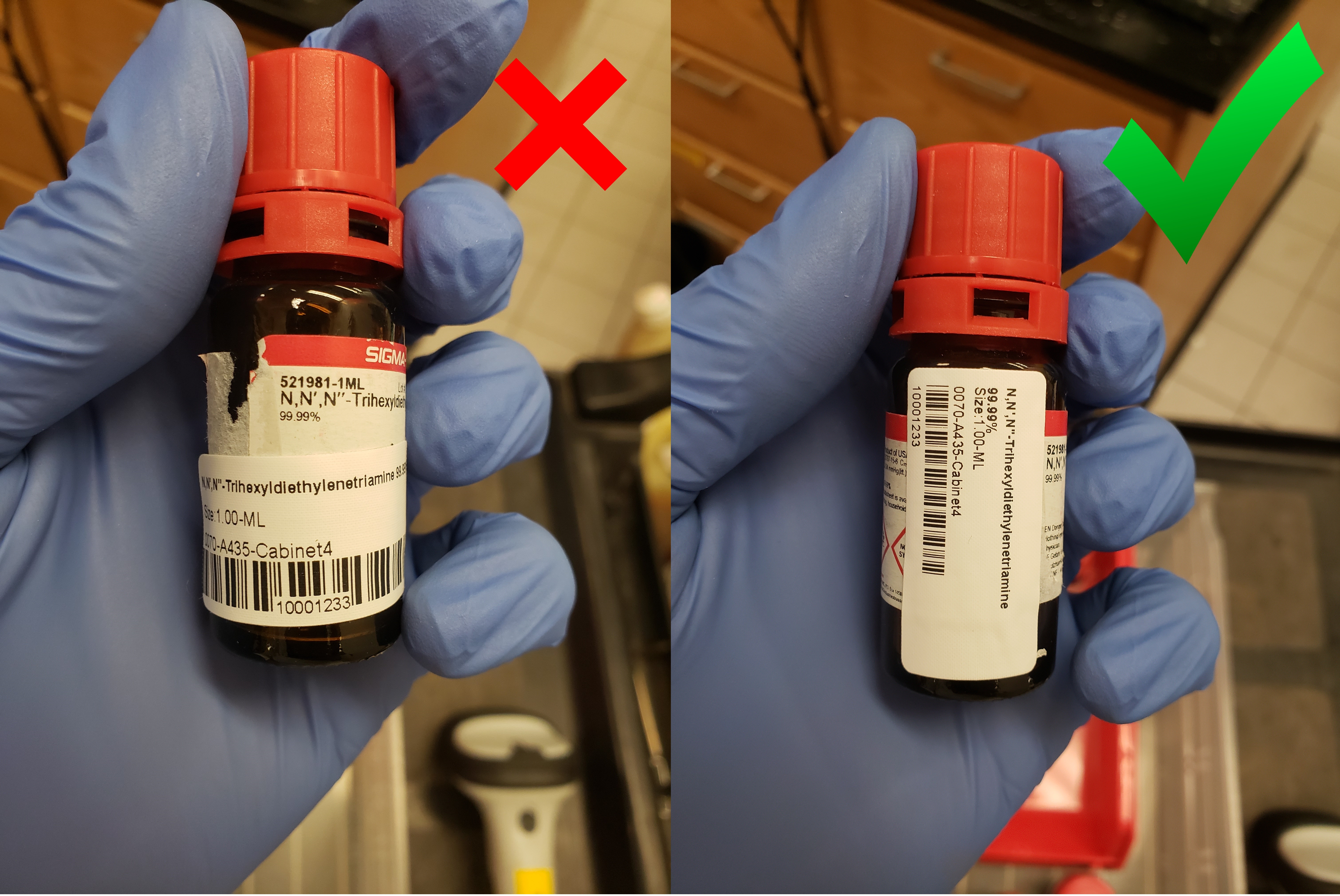 Picture Showing Right and Wrong Orientation for Label on Skinny Container