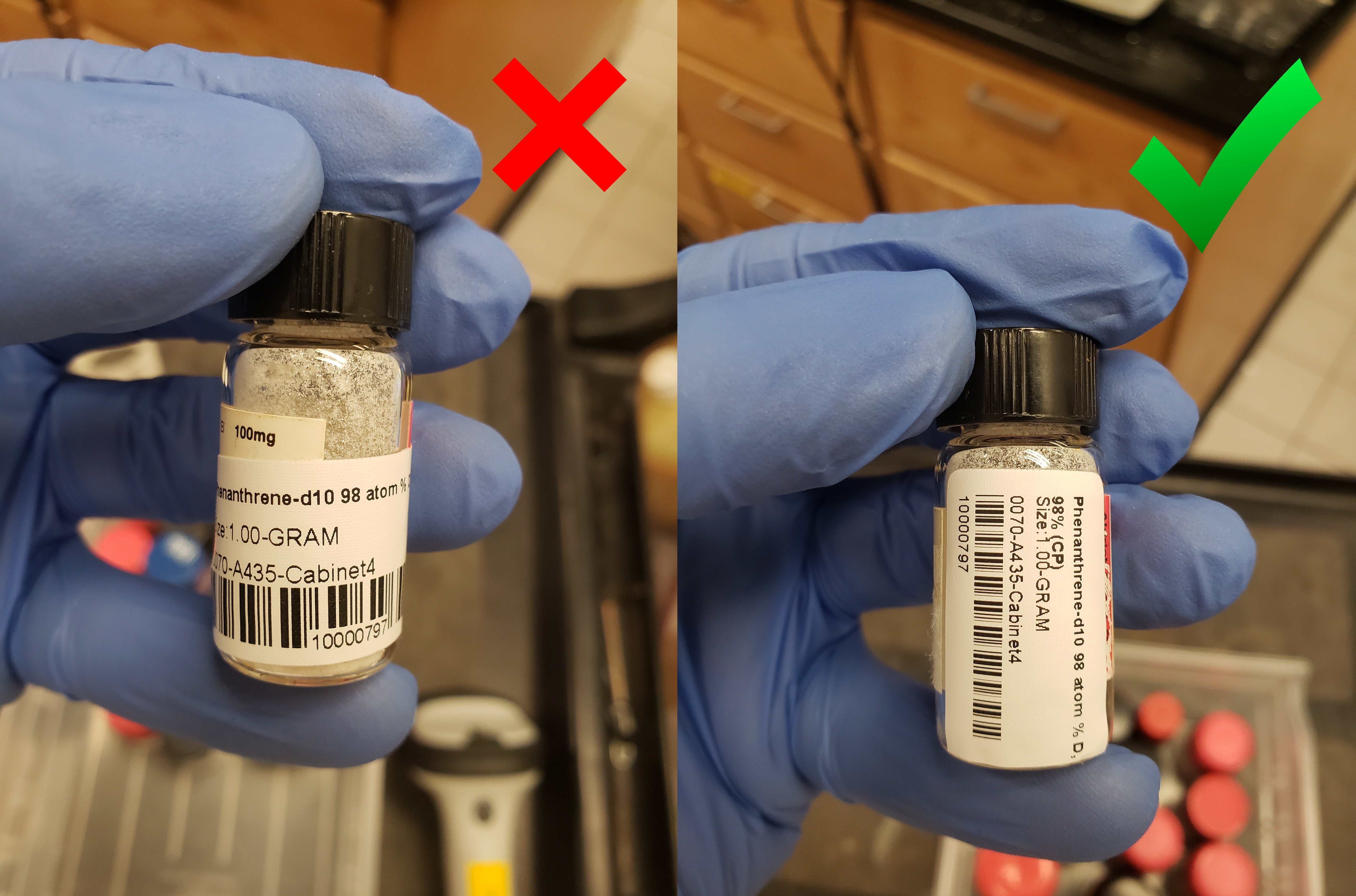 Picture Showing Right and Wrong Barcode Orientation for Small Vials