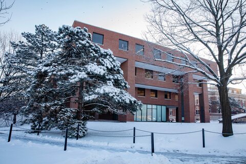 Picture of the Foreign Languages Building surrounded by snow.