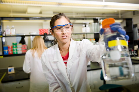 Students working in chemistry laboratory.