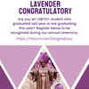 Picture of the Alma Mater statue with lavender baloons. Info is in body of the page.