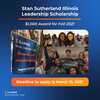 Stan Sutherland Illinois Leadership Scholarship $1000 Award for Fall 2021. Pictures of students with leadership activities.