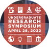 Undergraduate Research Symposium April 28, 2022 Picture with research and college style clipart over a red square.