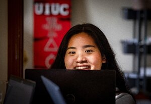 UIUC student working on her computer