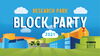Cartoon graphics depicting Research Park with Block Party 2021 writen in script