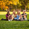 Friends on the main quad in the fall 