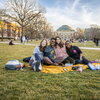 Group of friends at the Main Quad in the Spring Season 